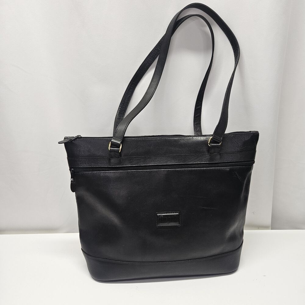 Angelo Borse Pelle Black Leather Handbag Vintage Purse Oversize Tote